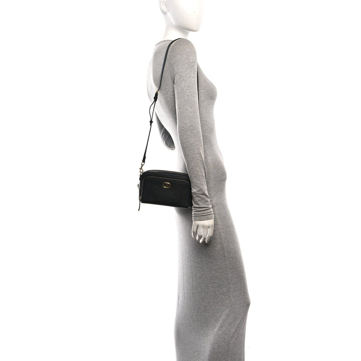 Grained Calfskin Caro Double Pouch Black