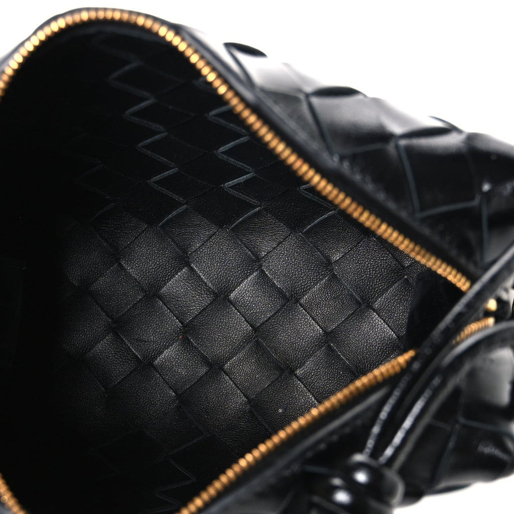 Polished Nappa Intrecciato Metallic Knot Mini Loop Camera Bag Black