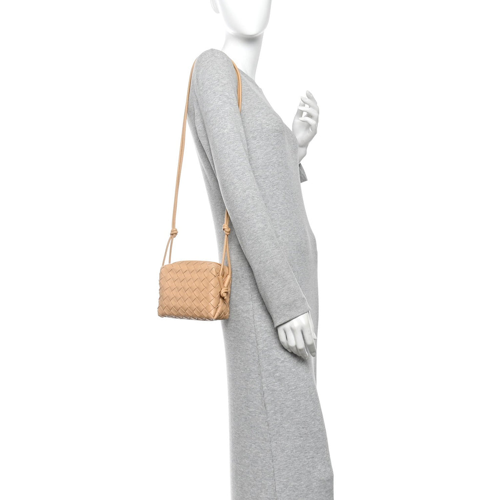 Nappa Intrecciato Mini Loop Camera Bag Almond