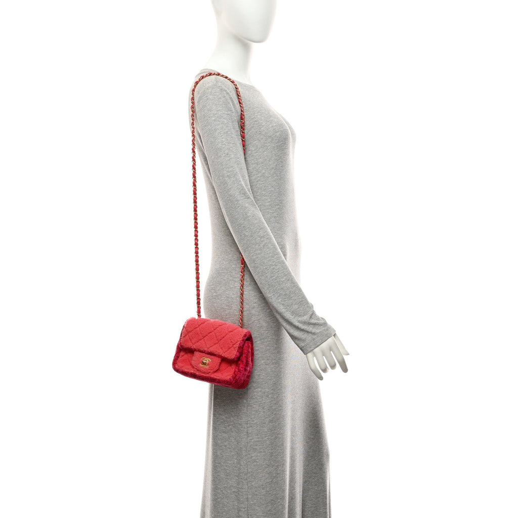Shearling Tweed Quilted Mini Square Flap Bag Pink
