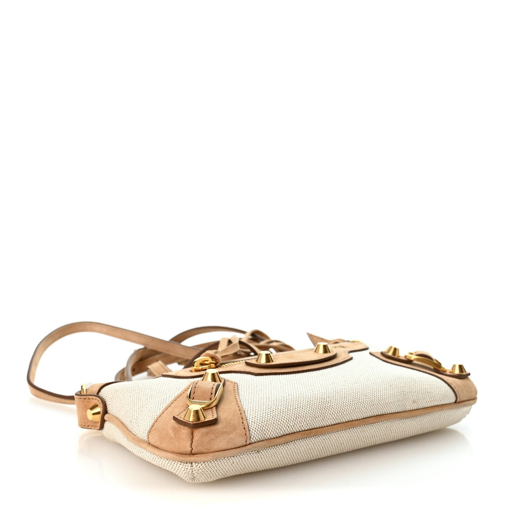 Linen Canvas Waxed Suede Calfskin Aged Gold Hardware Le City Pouch On Strap Beige Camel