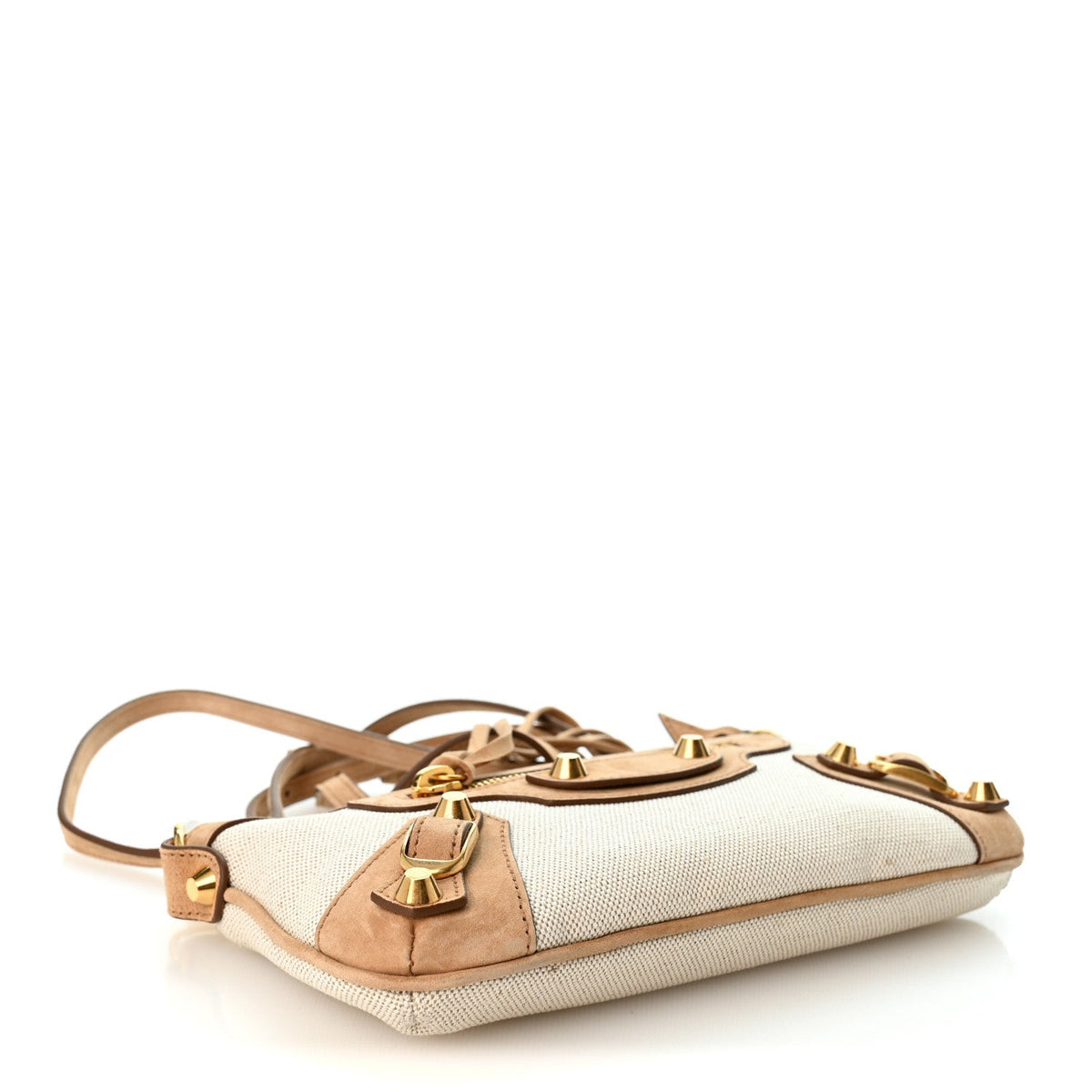 Linen Canvas Waxed Suede Calfskin Aged Gold Hardware Le City Pouch On Strap Beige Camel
