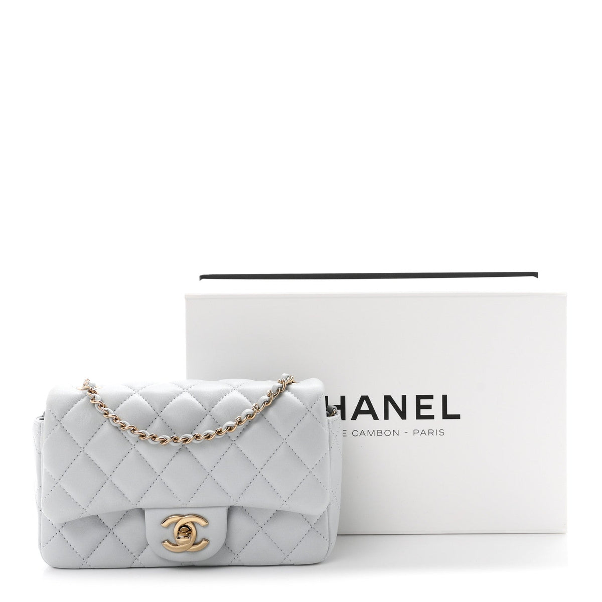 Lambskin Quilted Extra Mini Rectangular Flap Light Blue
