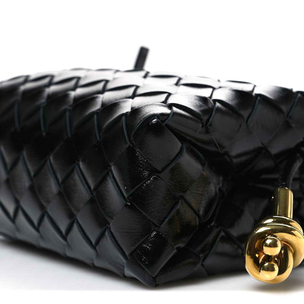 Polished Nappa Intrecciato Metallic Knot Mini Loop Camera Bag Black