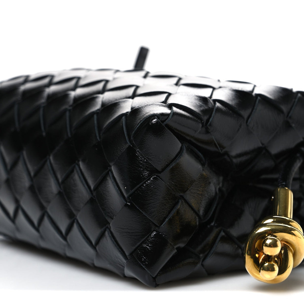 Polished Nappa Intrecciato Metallic Knot Mini Loop Camera Bag Black