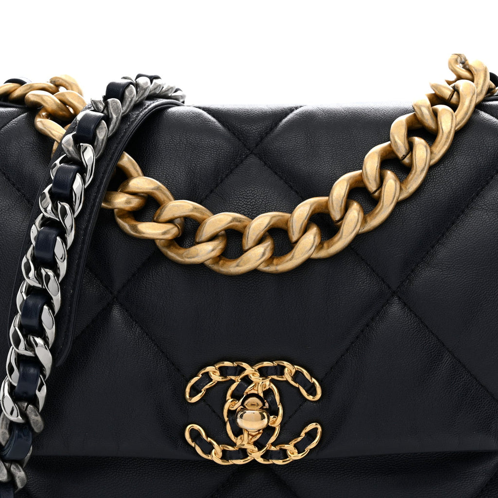 Goatskin Quilted Large Chanel 19 Flap Navy Blue