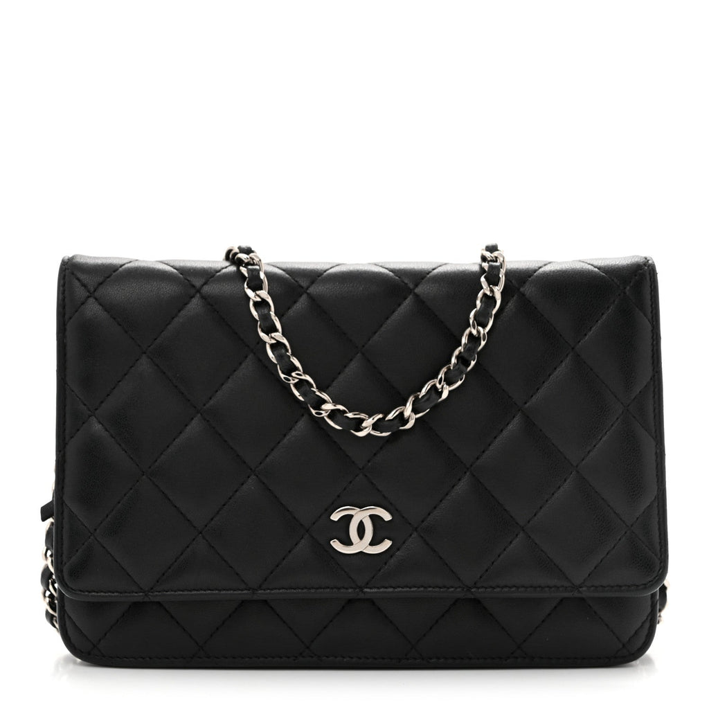 Lambskin Quilted Wallet On Chain WOC Black