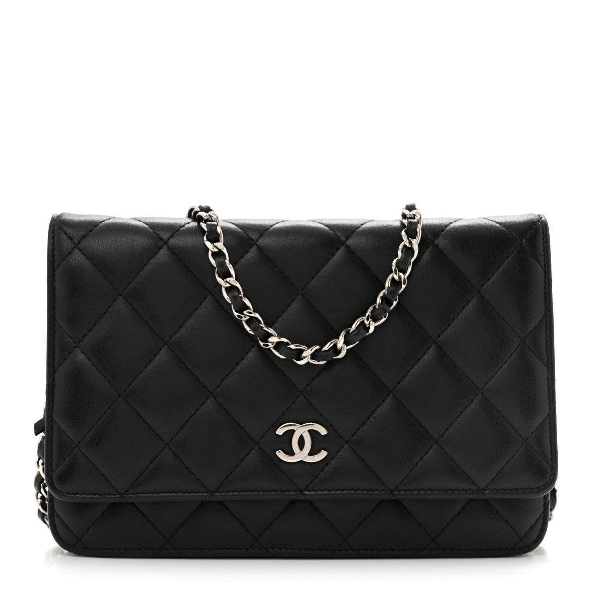 Lambskin Quilted Wallet On Chain WOC Black