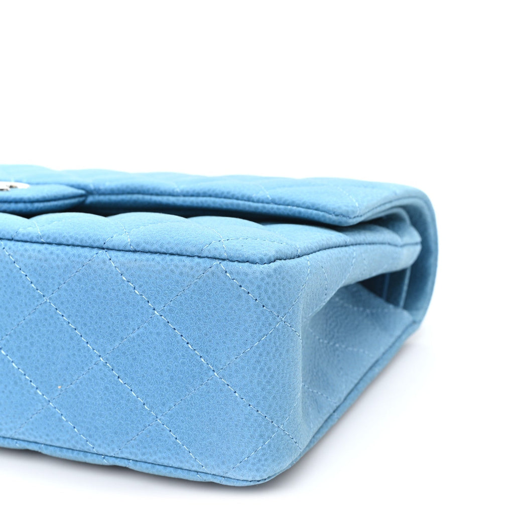 Iridescent Caviar Quilted Medium Double Flap Blue