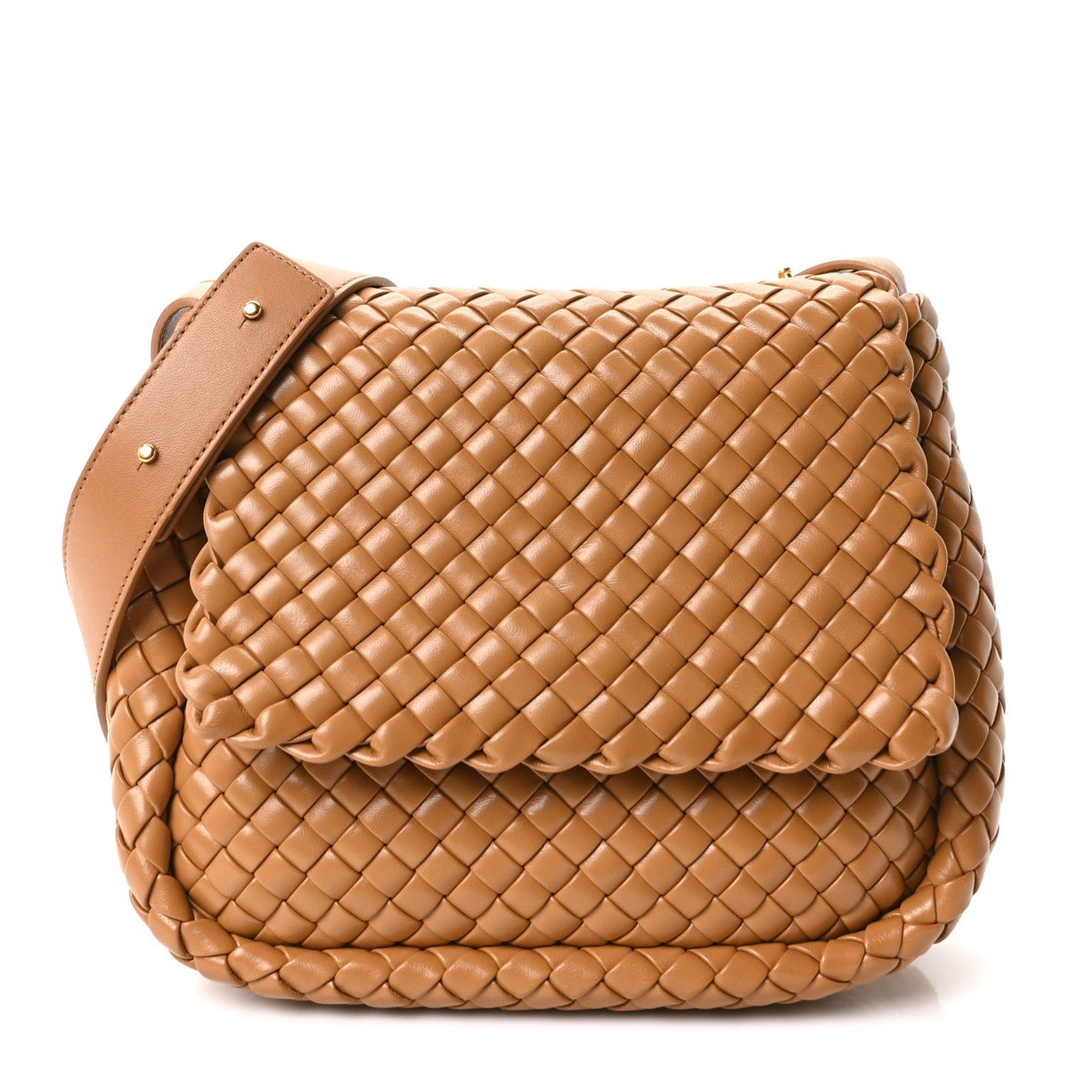 Nappa Intreccicio Padded Cobble Shoulder Bag Caramel
