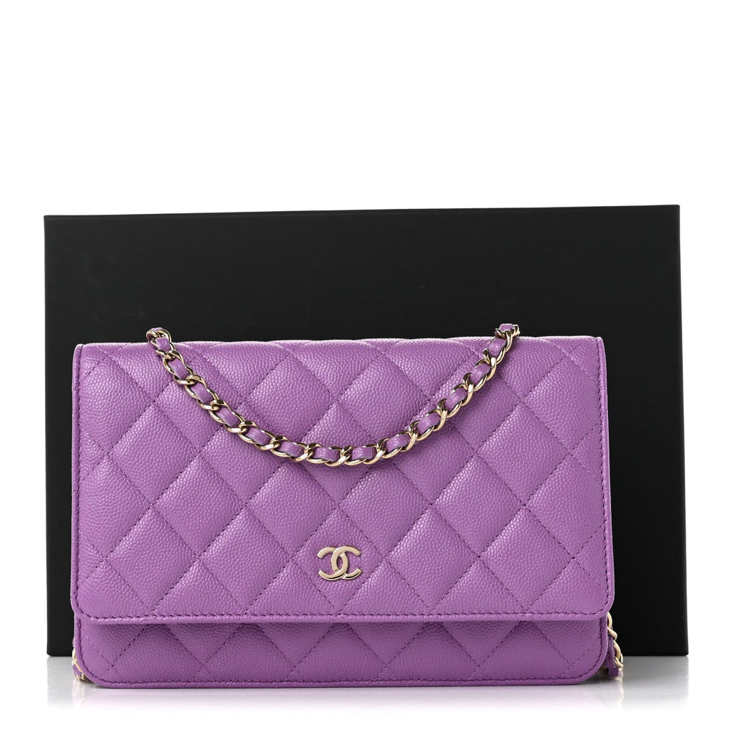 Caviar Quilted Wallet on Chain WOC Purple