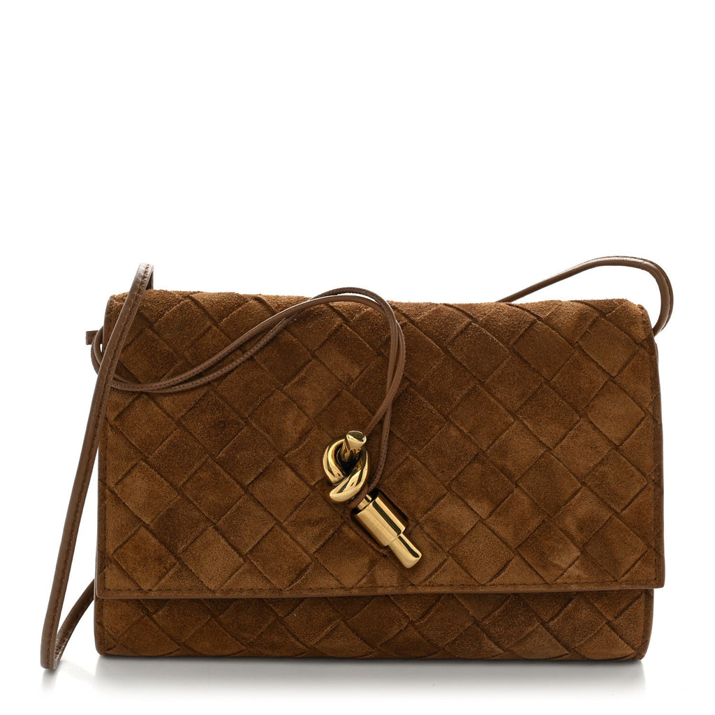 Suede Intrecciato Andiamo Pouch On Strap Dark Caramel