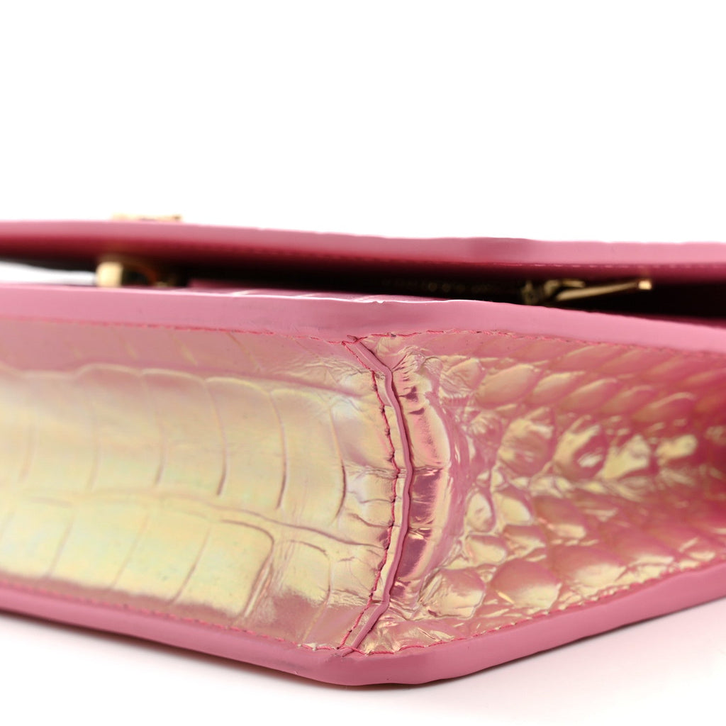 Iridescent Calfskin Crocodile Embossed Wallet On Chain WOC Pink