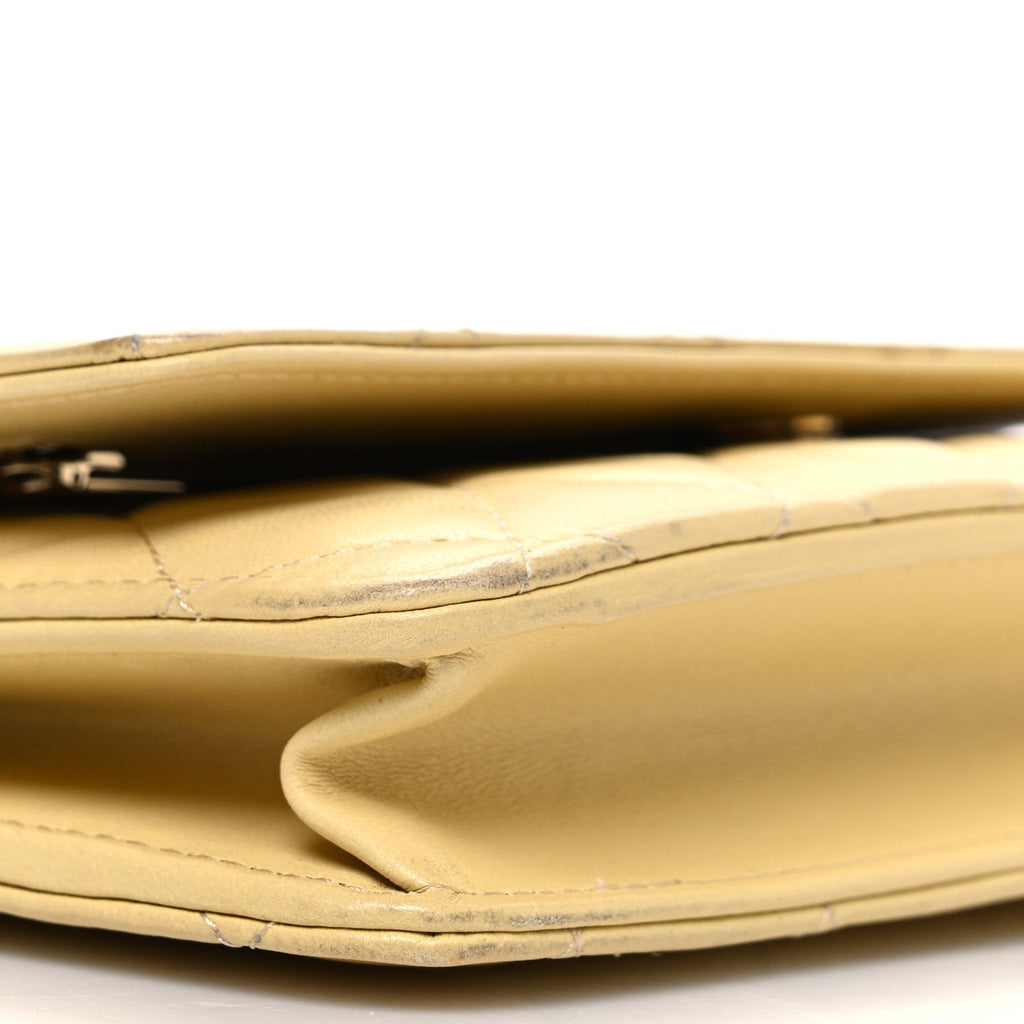Lambskin Quilted Enamel Wallet On Chain WOC Yellow