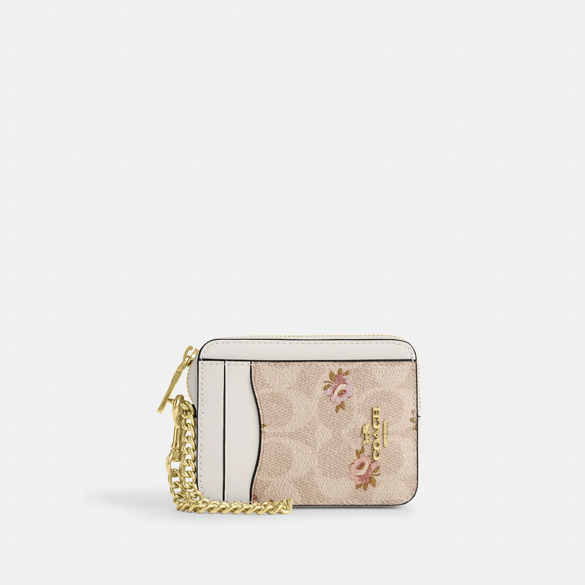 Coach Outlet Zip Card Case In Signature Canvas With Floral Print