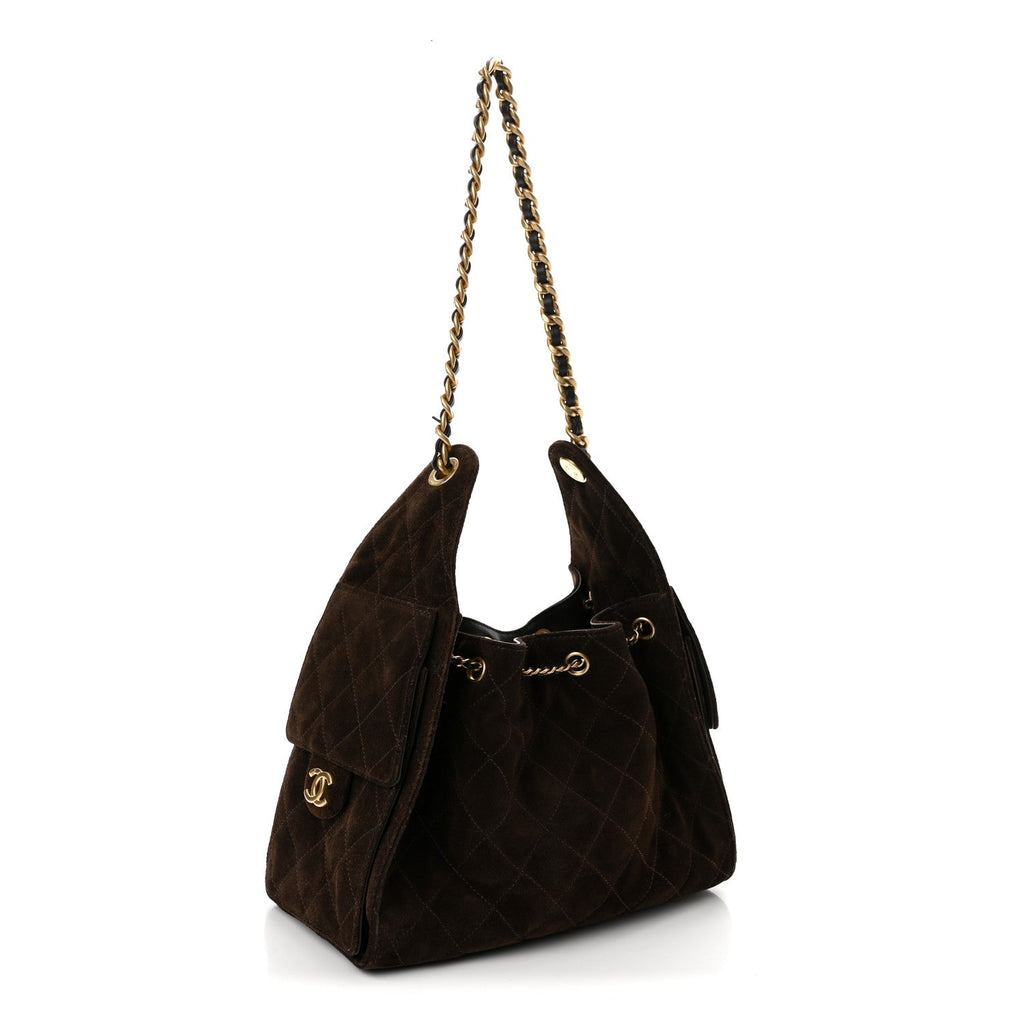 Suede Quilted Small Chanel 25 Handbag Dark Brown