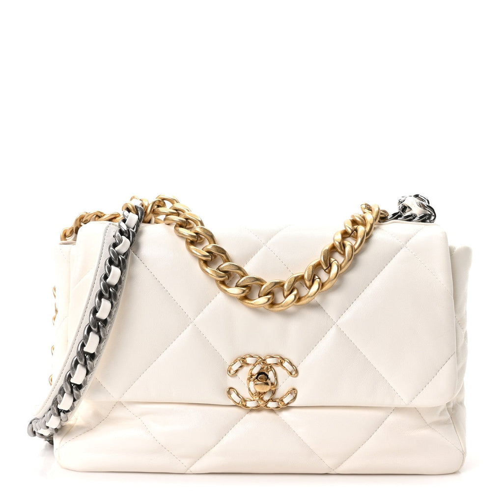Lambskin Quilted Large Chanel 19 Flap White