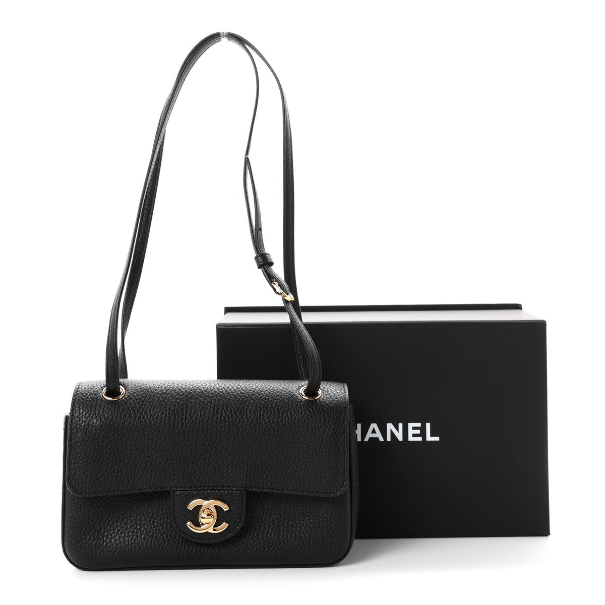 Grained Calfskin Mini Souplissimo Maxi Flap Black