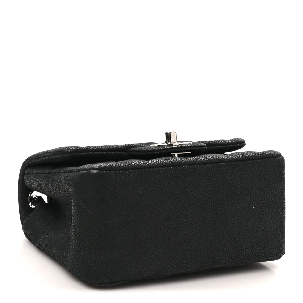 Iridescent Caviar Quilted Mini Square Flap Black