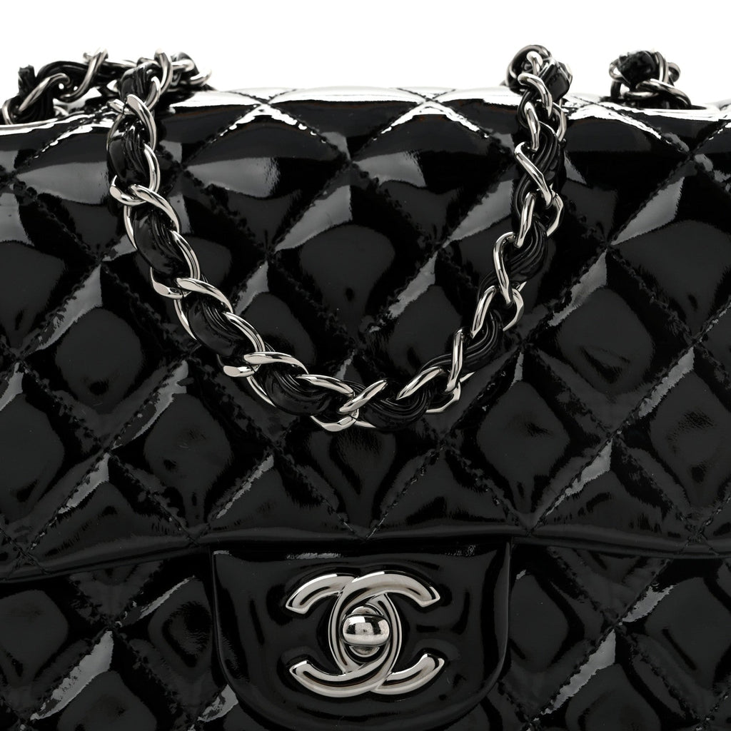 Patent Calfskin Quilted Mini Square Flap Black