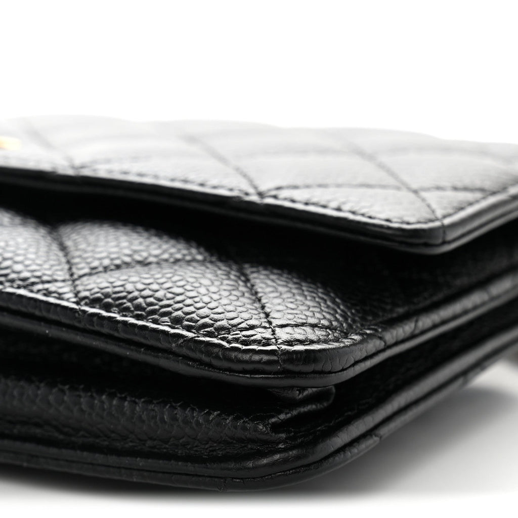 Caviar Quilted Wallet on Chain WOC Black