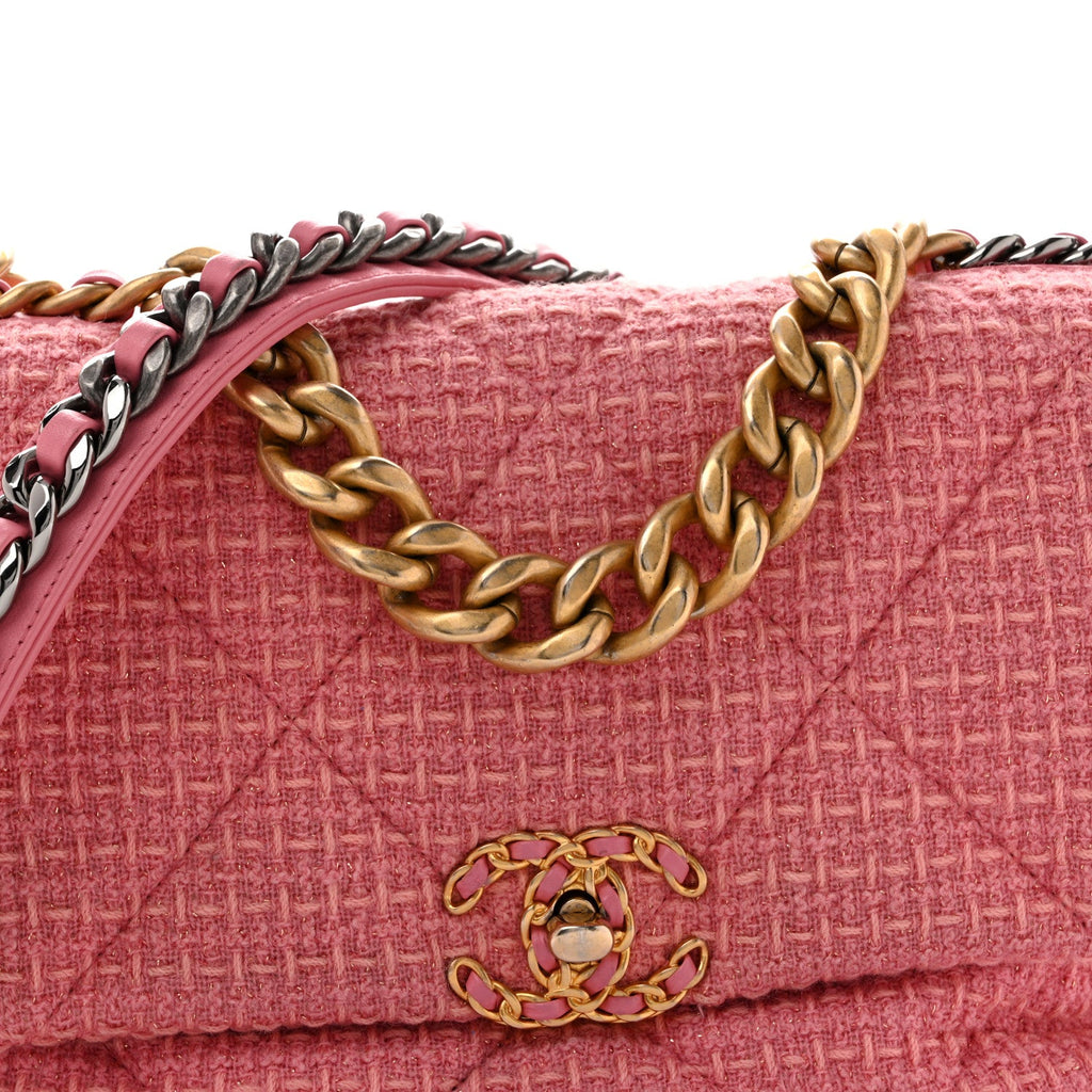 Metallic Tweed Quilted Large Chanel 19 Flap Pink