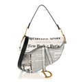 Calfskin Newspaper Printed Saddle Bag With Strap Black White