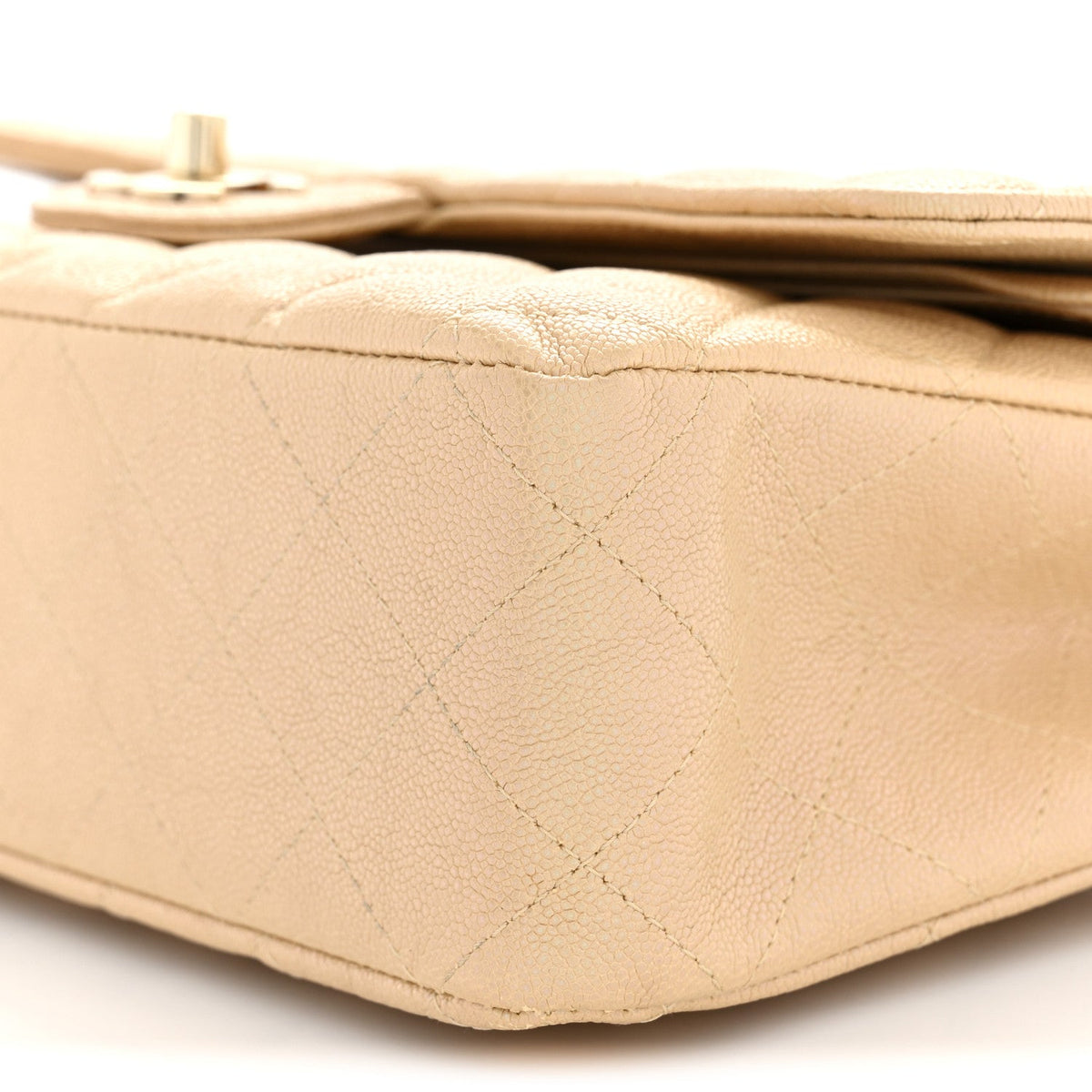 Iridescent Caviar Quilted Medium Double Flap Beige