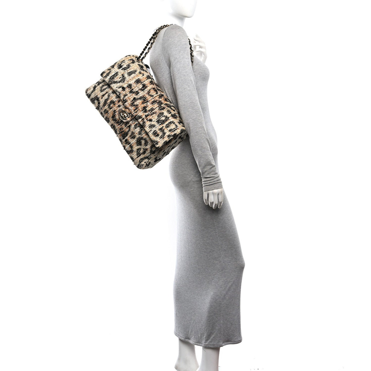 Tweed Mixed Fibers Leopard Print Souplissimo Maxi Flap Brown Black White