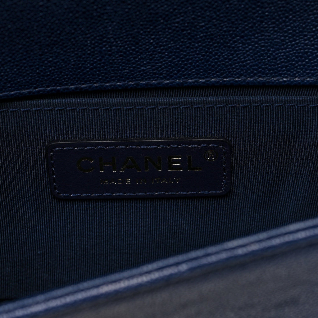 Caviar Quilted Small Boy Flap Dark Blue