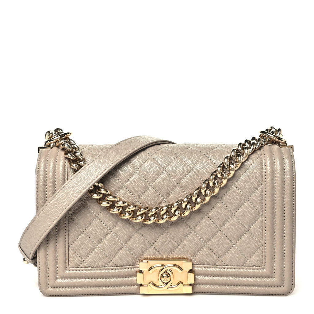 Caviar Quilted Medium Boy Flap Dark Beige