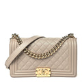 Caviar Quilted Medium Boy Flap Dark Beige