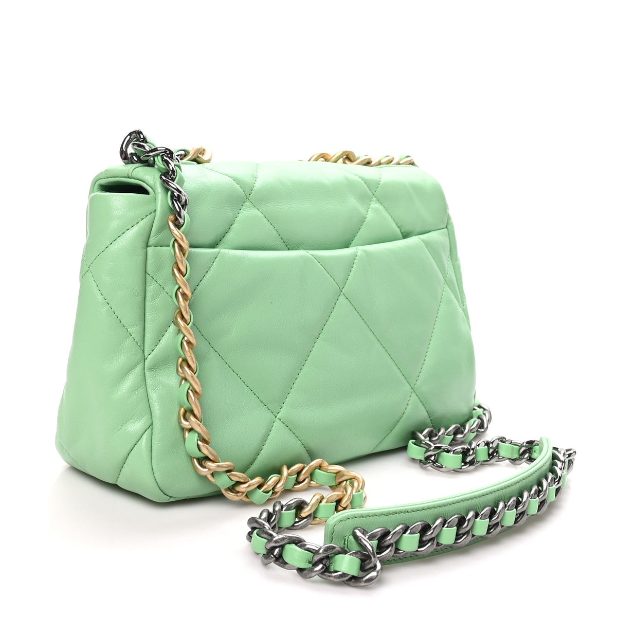 Goatskin Quilted Medium Chanel 19 Flap Light Green
