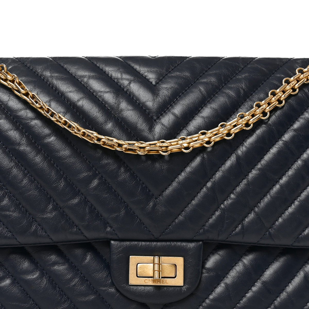 Aged Calfskin Chevron Quilted 2.55 Reissue 226 Flap Navy Blue