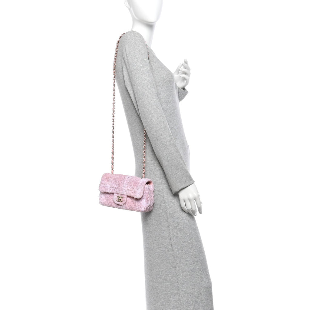 Tweed Quilted Mini Rectangular Flap Light Pink White