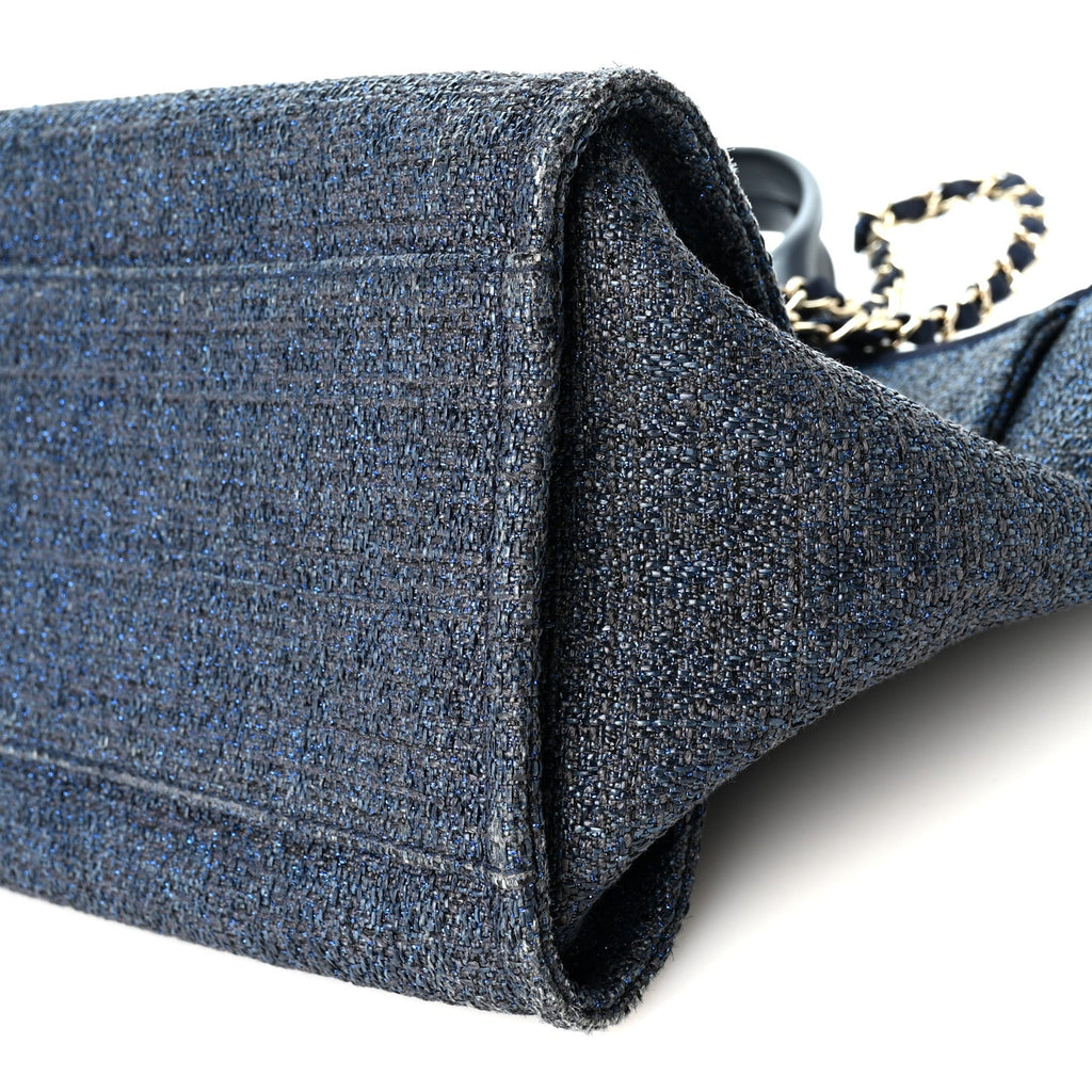 Lurex Canvas Medium Deauville Tote Navy Blue