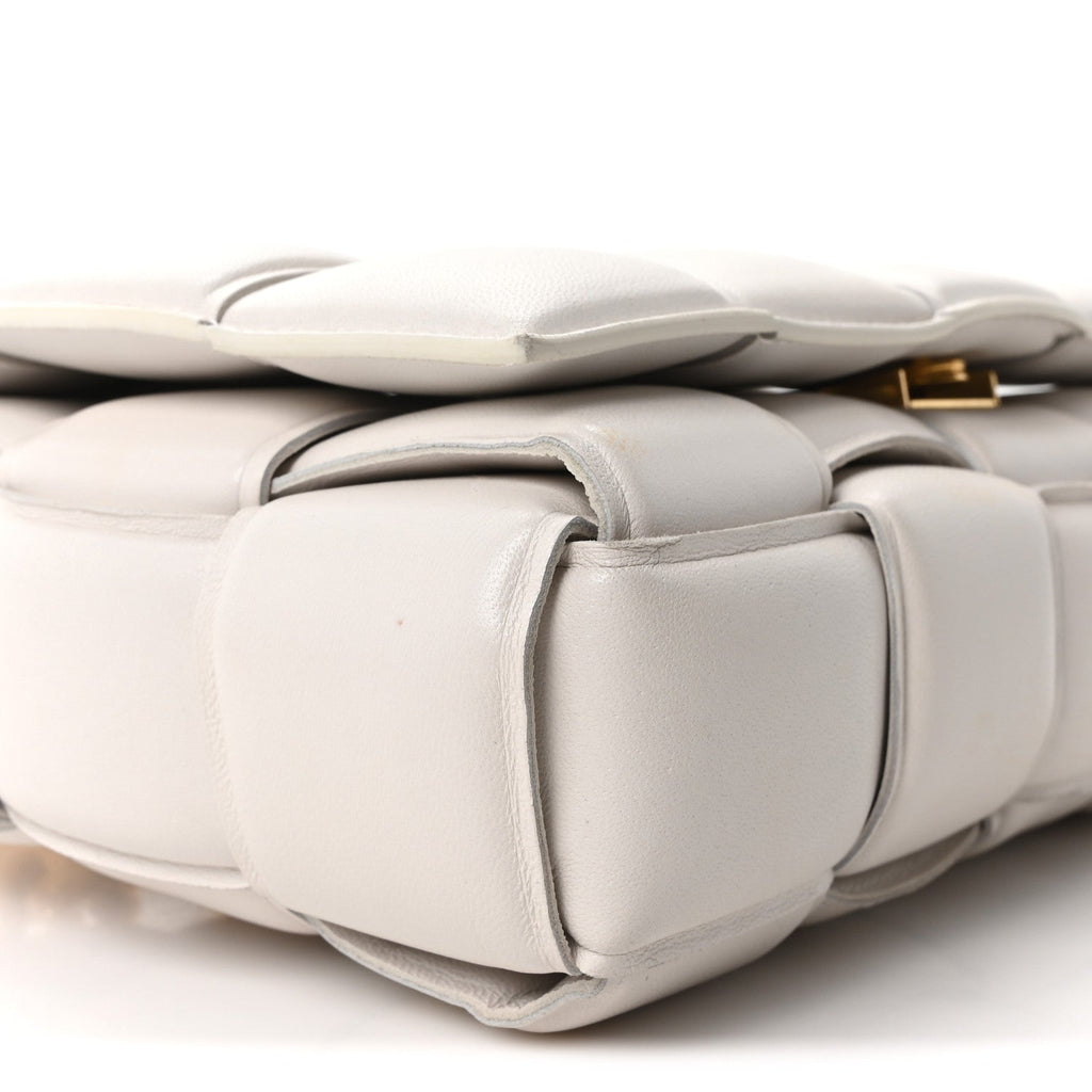 Lambskin Maxi Intreccio Padded Chain Cassette Crossbody Bag White