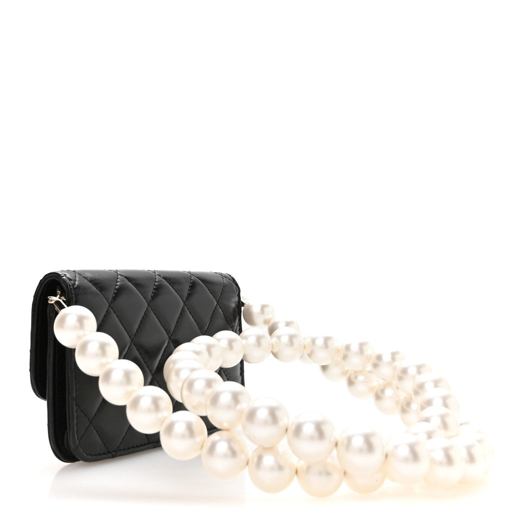 Calfskin Quilted Mini Maxi Pearls Wallet On Chain WOC Black
