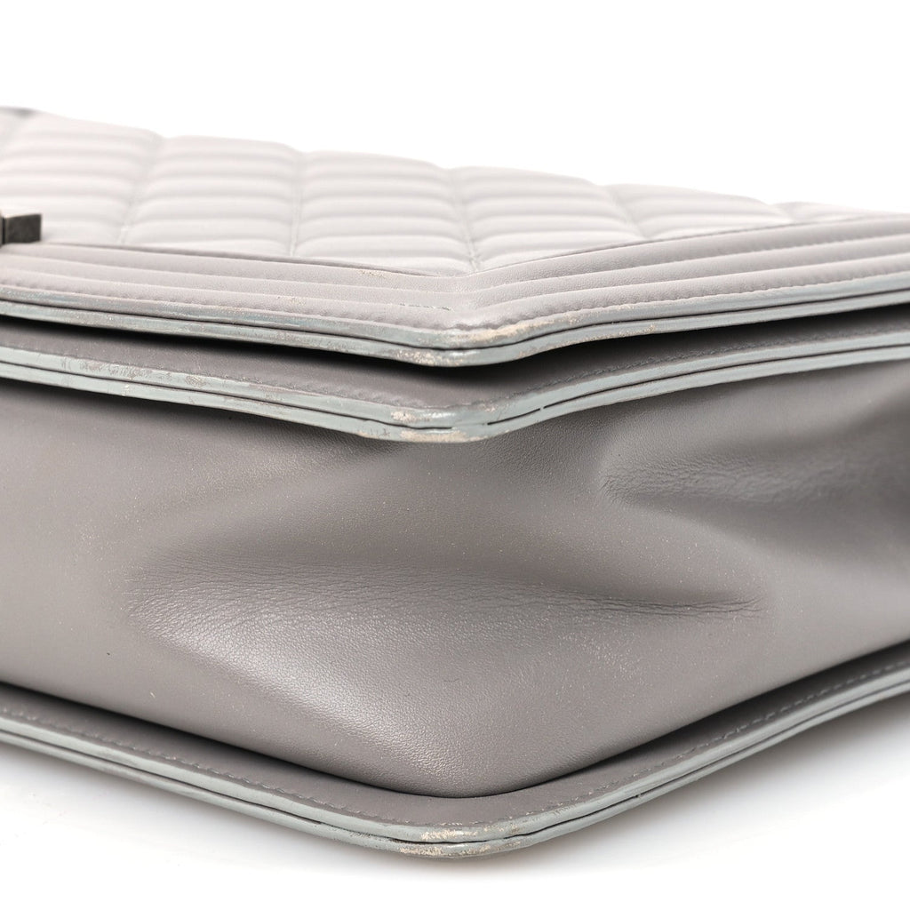 Lambskin Quilted Large Boy Flap Grey