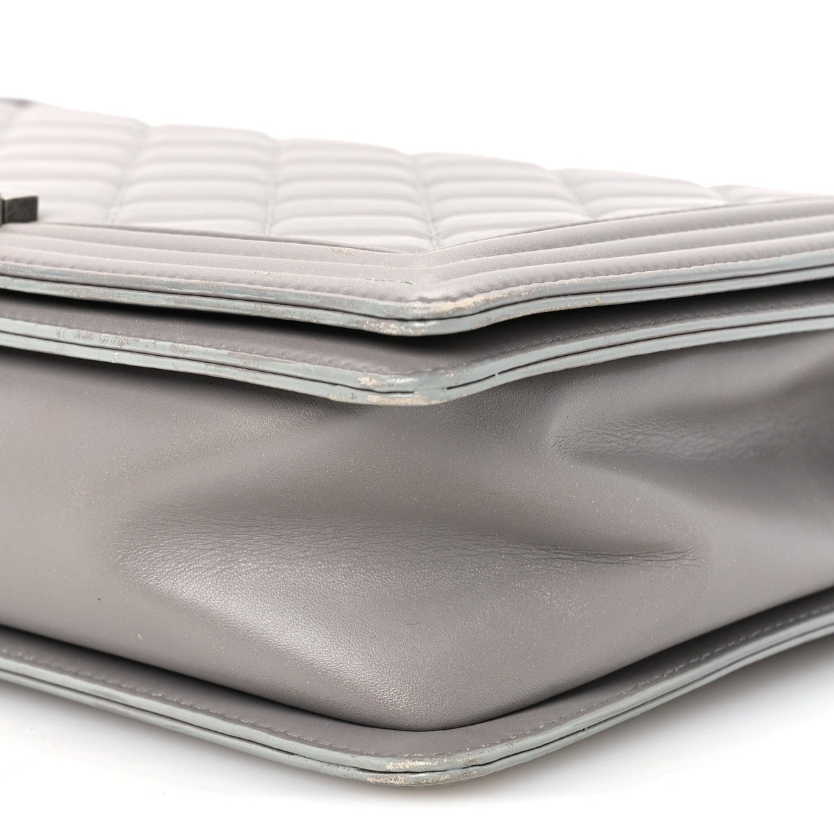Lambskin Quilted Large Boy Flap Grey