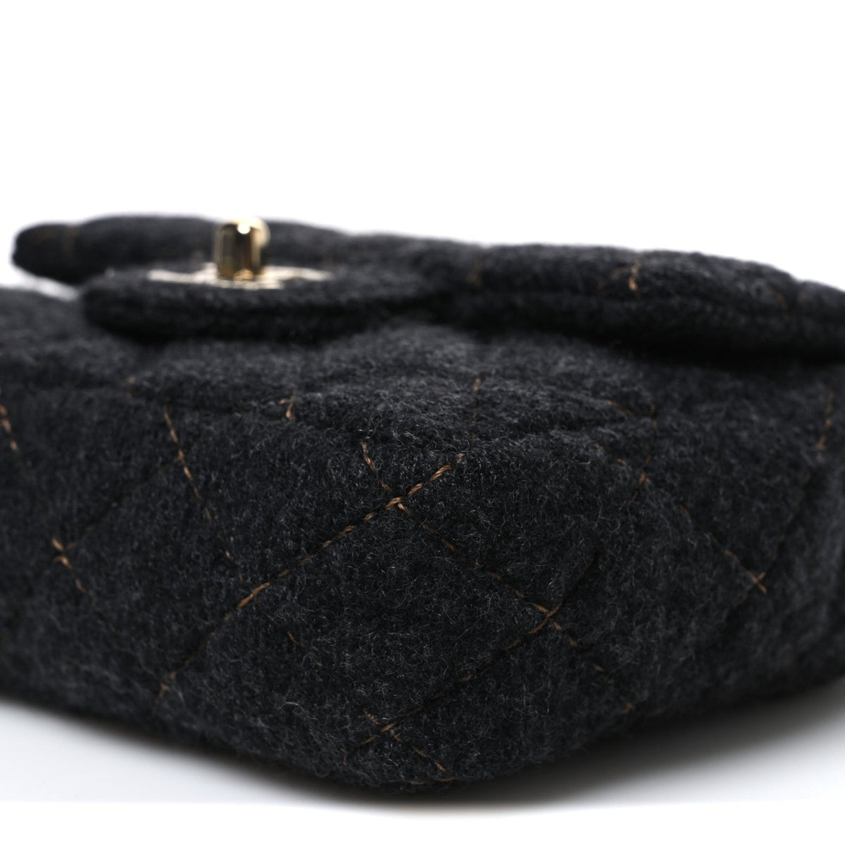 Wool Contrast Stitch Mini Square Flap Charcoal