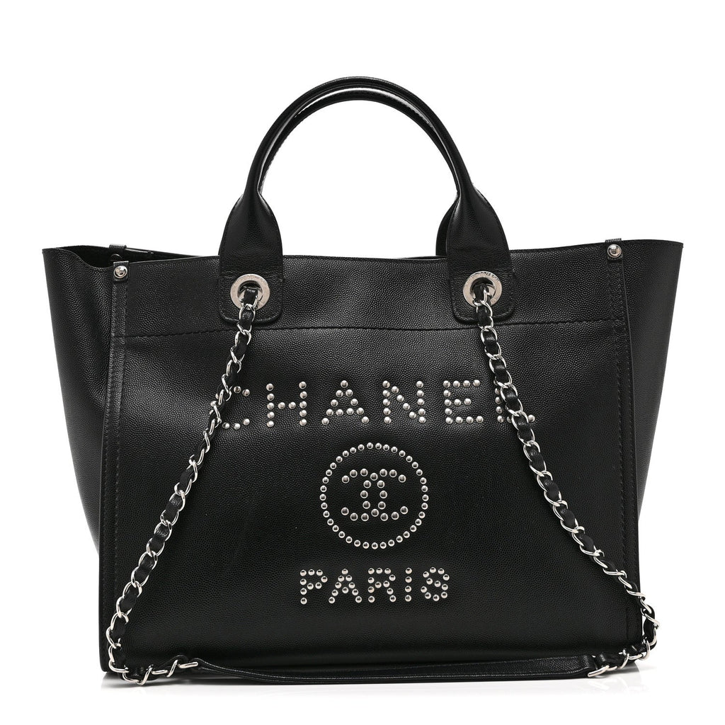 Caviar Small Studded Deauville Tote Black