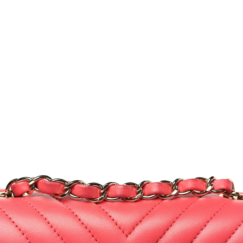 Lambskin Chevron Quilted Mini Square Flap Coral