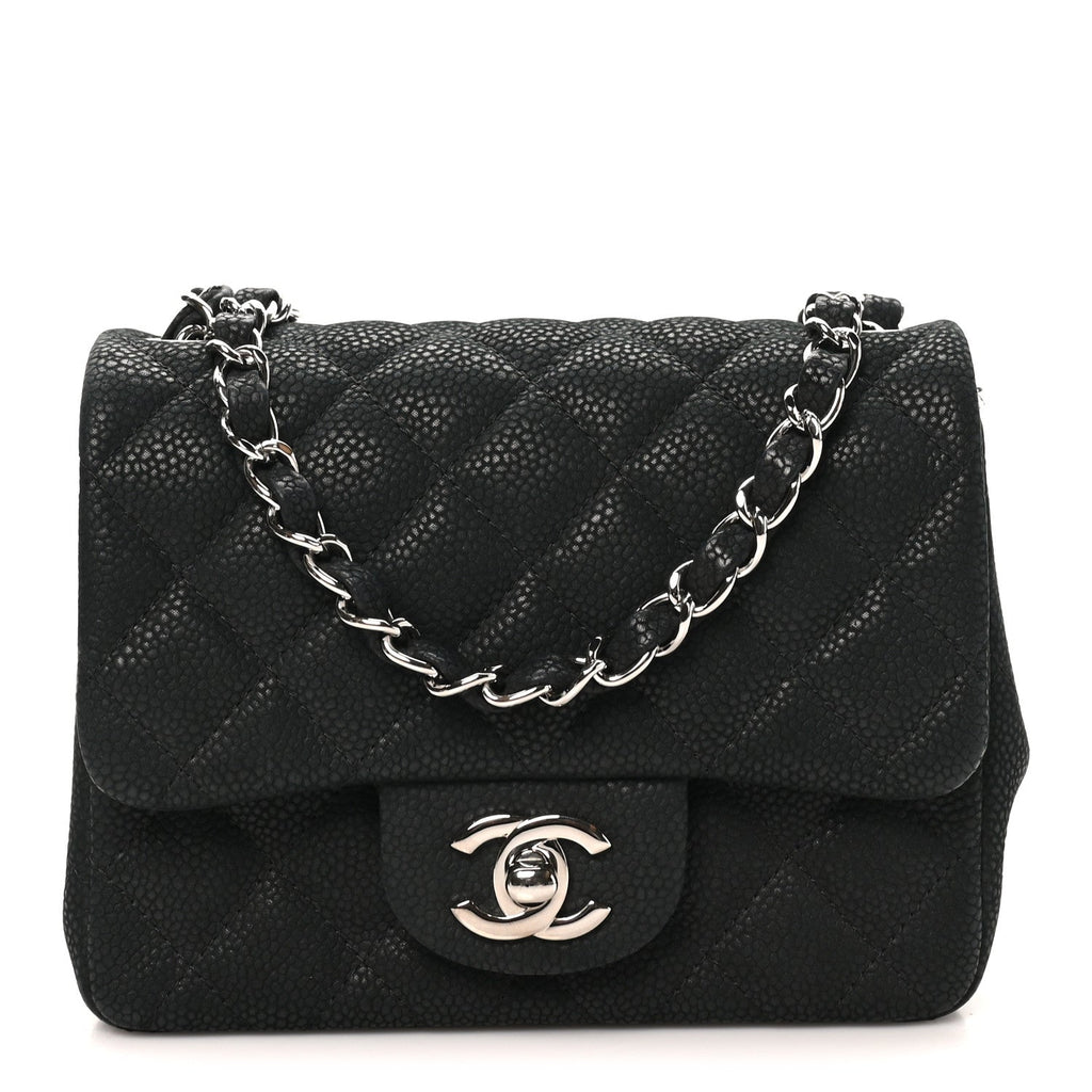 Iridescent Caviar Quilted Mini Square Flap Black