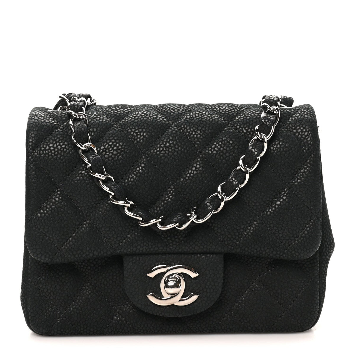 Iridescent Caviar Quilted Mini Square Flap Black