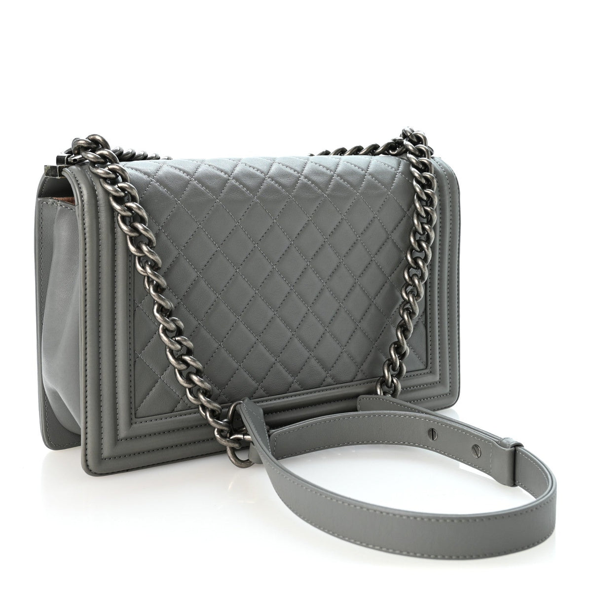 Lambskin Quilted New Medium Boy Flap Grey