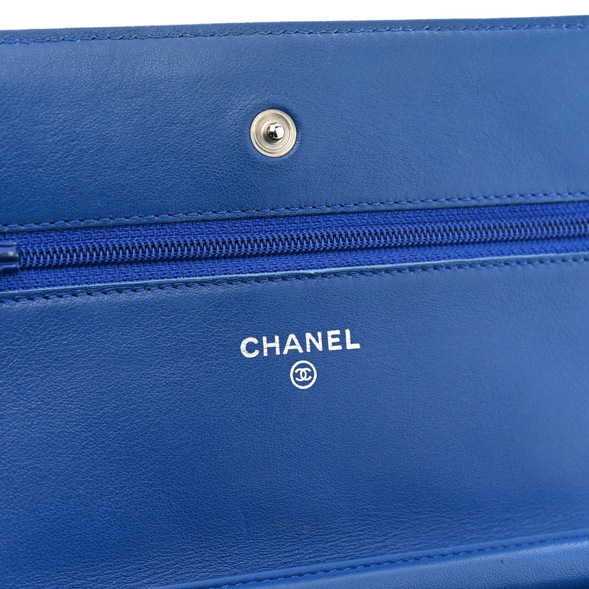 Patent Calfskin Quilted Wallet On Chain WOC Dark Blue