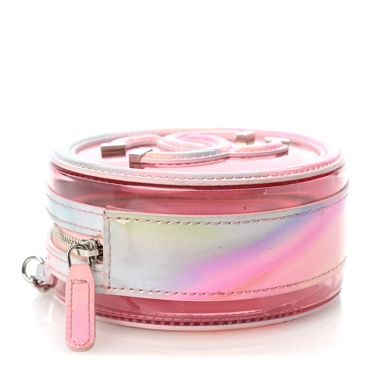 PVC Lambskin Filigree Round Clutch With Chain Pink