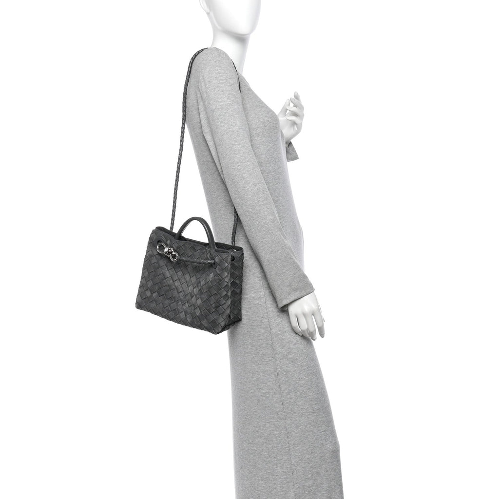 Suede Intrecciato Small Andiamo Shoulder Bag Graphite