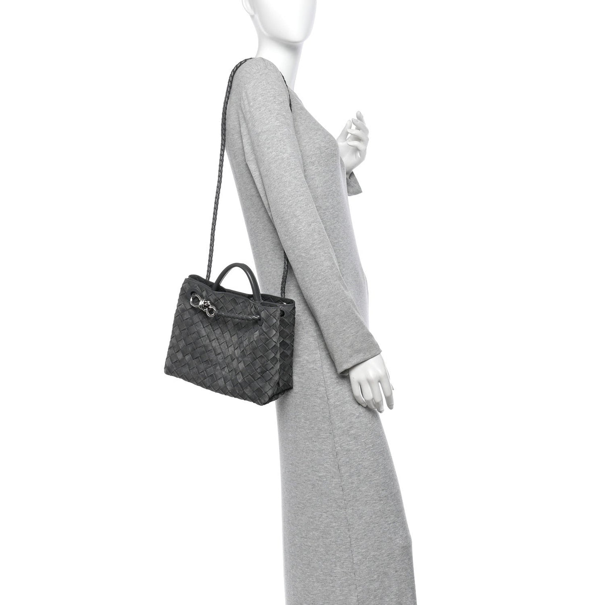 Suede Intrecciato Small Andiamo Shoulder Bag Graphite